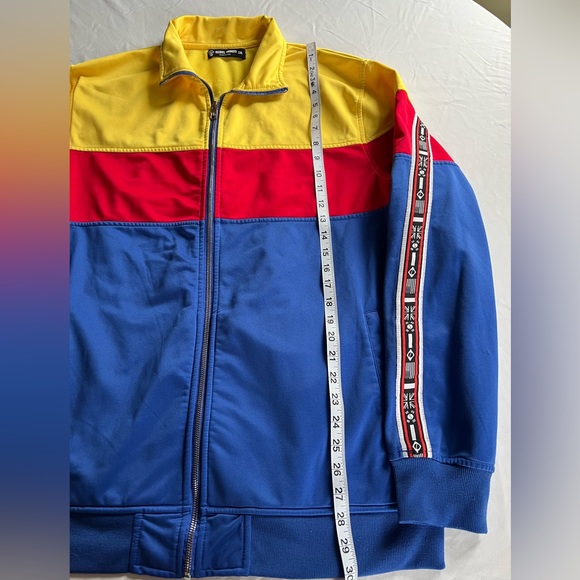 Rebel Minds Men’s Color-block Blue Red Yellow Front Full Zip Jacket - Size 2XL - Picture 6 of 10